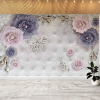 کاغذ دیواری گل و پروانه زمینه مروارید
