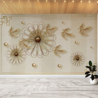کاغذ دیواری گل و برگ طلایی